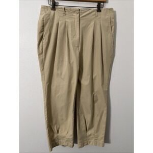 ESPRIT Women's Cropped Pants High Waist decorative pleats Size 12 Tan 083EE1B348